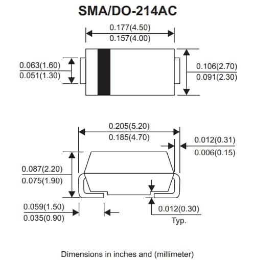 Mechanical Drawing - Comchip Technology ES2x-HF SMD Superfast Recovery Rectifiers
